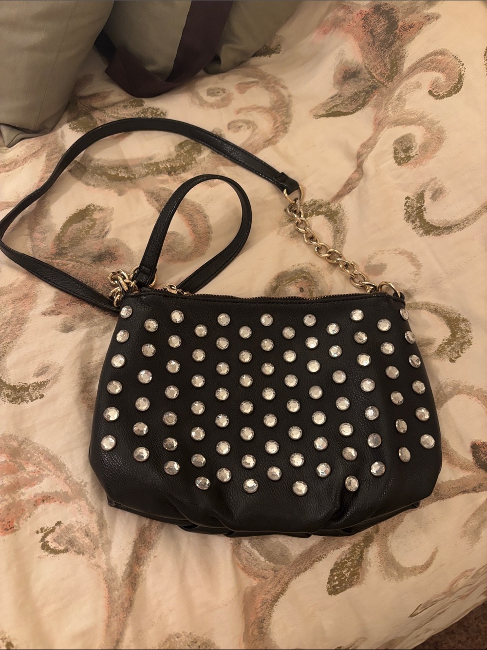 Betsey Johnson Black Studded Shoulder Bag with Gold Chain